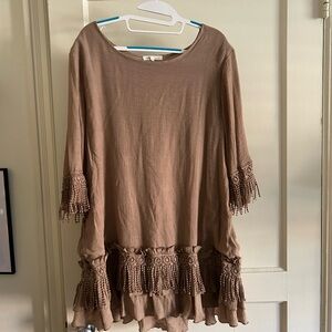Indigo Soul Brown Tunic with Crochet Trim